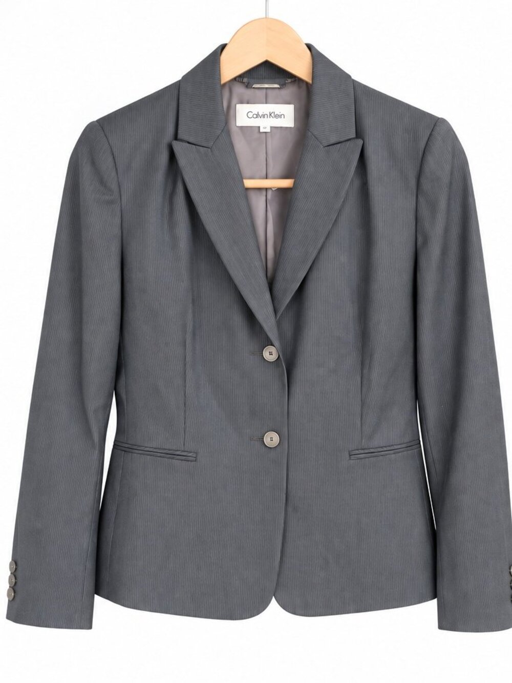 Petite Blazer Womens Gray Pinstripe Professional Office Calvin Klein 4P - Picture 3 of 4